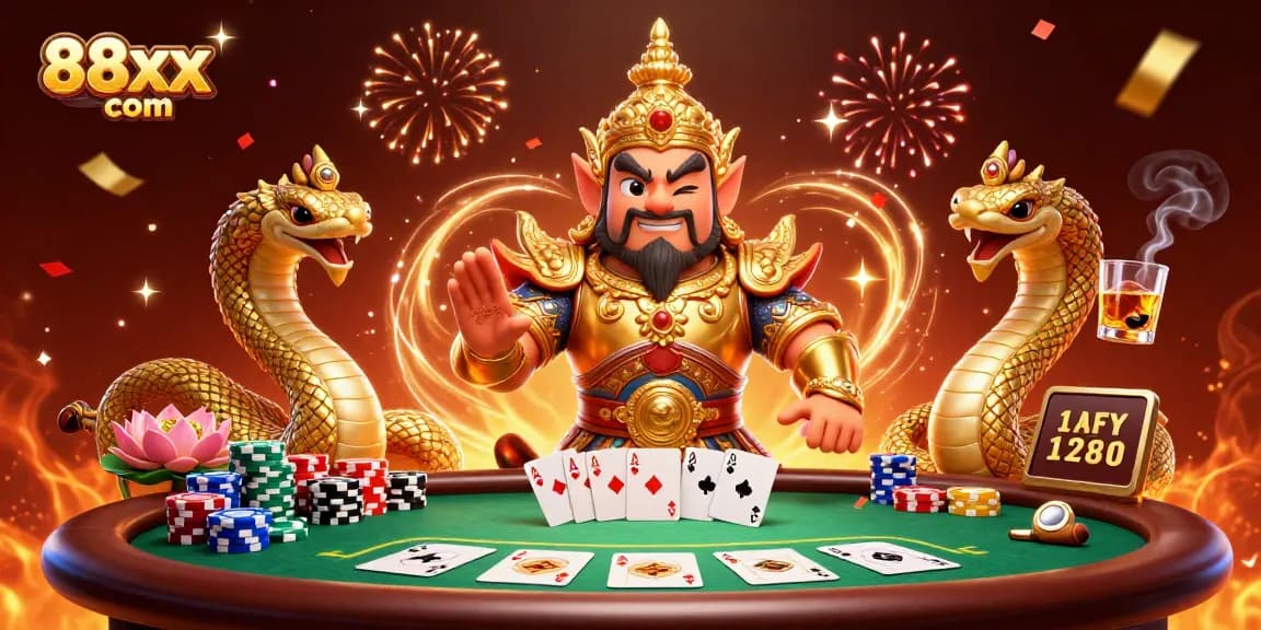 Experience thrilling action at 88xx com with vibrant casino elements and festive graphics.