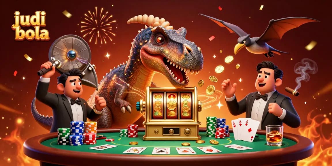 Experience thrilling judi bola action as a pachycephalosaurus celebrates jackpot wins in a 3D casino.