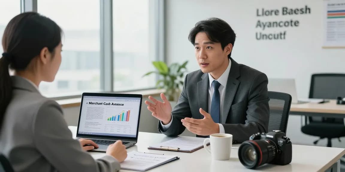 Consultation showcasing merchant cash advance pros and cons in a modern office with financial discussions.