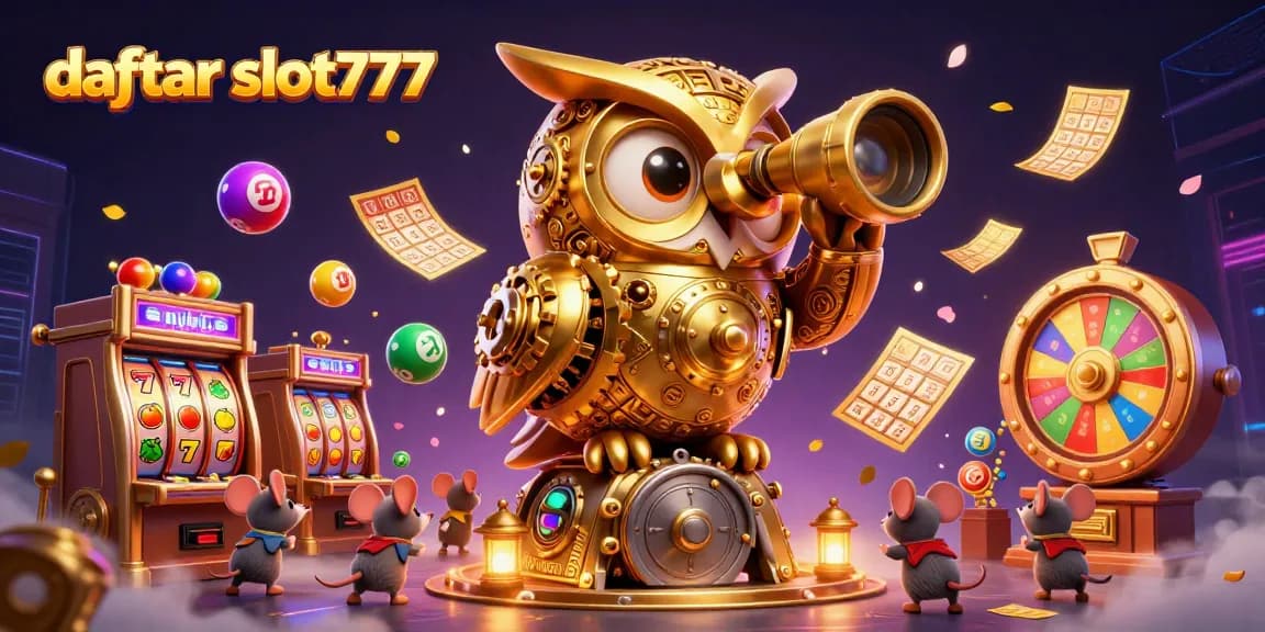 Engage with slots at daftar slot777 for exciting gameplay featuring vibrant prizes, slot reels, and golden ticket confetti.