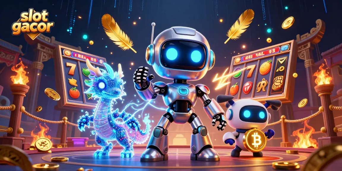 Experience the thrill of slot gacor with a vibrant 3D illustration showcasing cyberpunk elements and dynamic slot symbols.