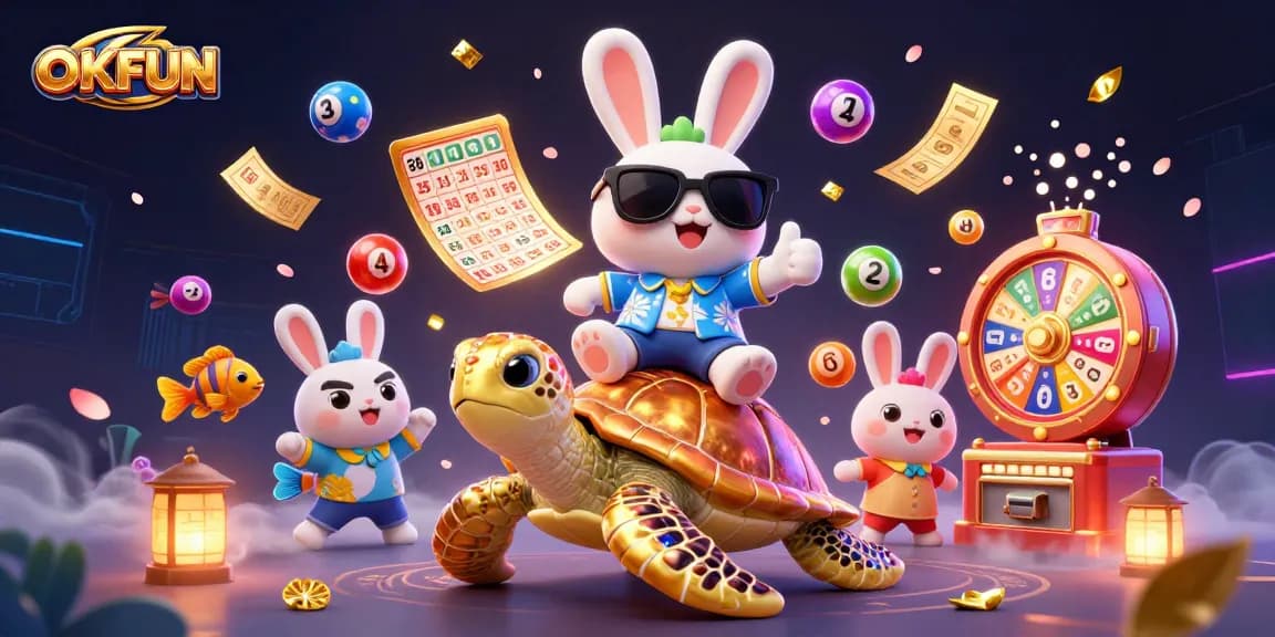 Experience thrilling gambling with OKFUN's lively casino scene showcasing animated characters and dynamic game elements.