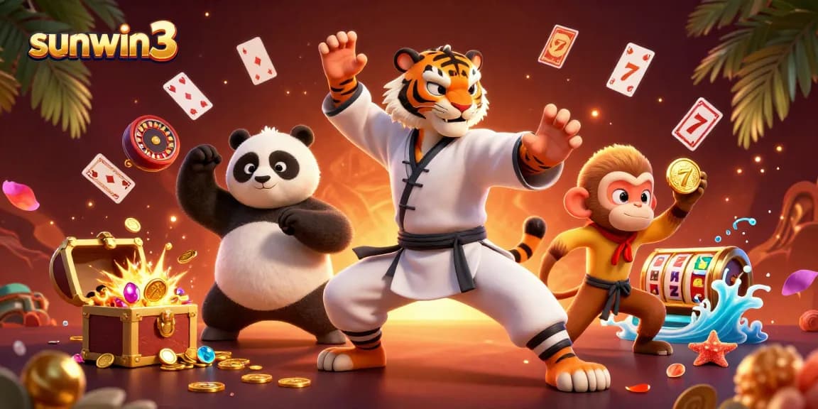 Experience the thrill at sunwin3 with a vibrant 3D scene showcasing casino games and fun!