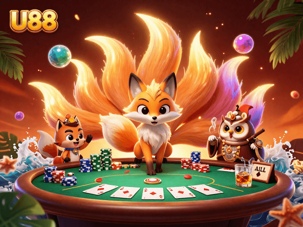 Experience thrilling gameplay at U88 with vibrant characters and poker action in a dynamic casino environment.