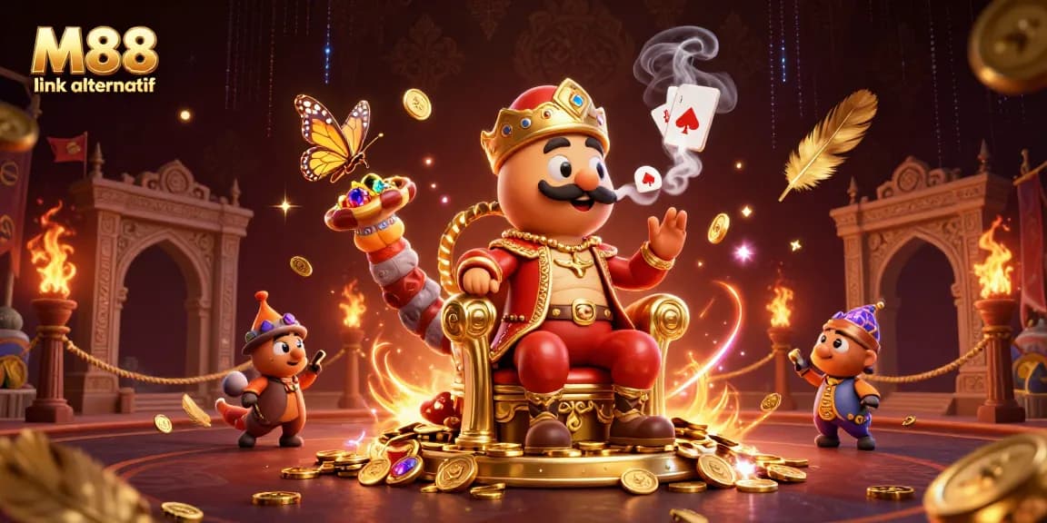 Engage with the M88 link alternatif, showcasing a vibrant 3D casino scene of excitement and betting potential.