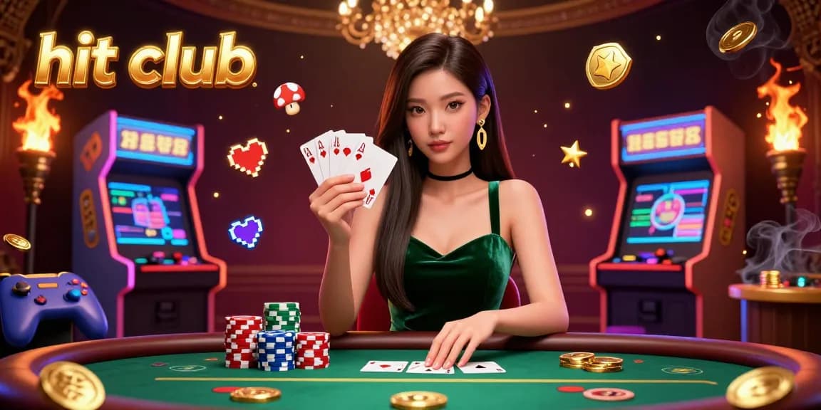 Experience the thrill of the hit club with captivating poker gameplay featuring a focused player and vibrant gaming elements.