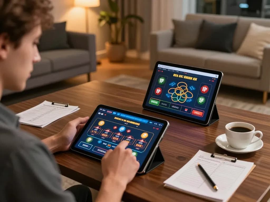 rr88 player enjoying a live dealer game on a tablet in a cozy home setting