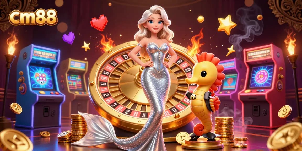 Experience the thrill at cm88 with a stunning scene of a mermaid and casino elements.