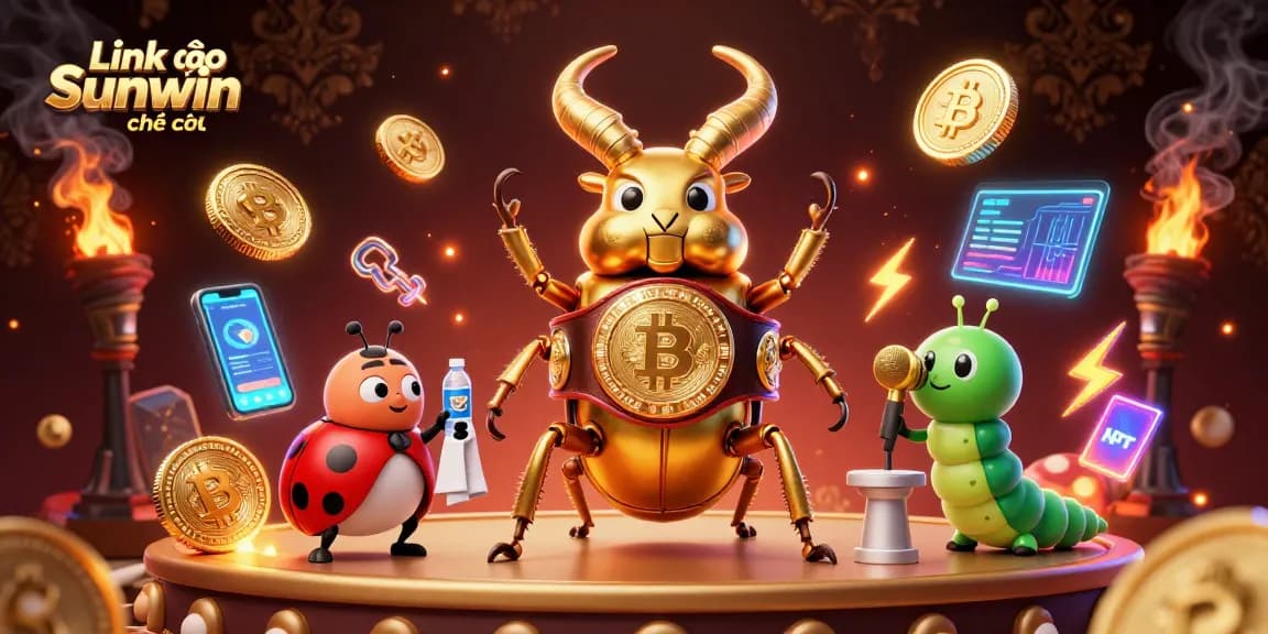 Engage with the exciting Link vào Sunwin chính thức, visualizing a vibrant 3D casino scene with golden characters.