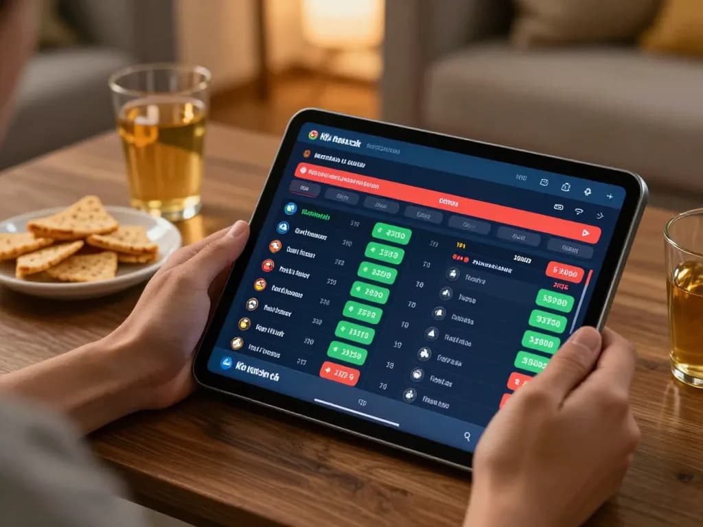 Betting on kèo nhà cái using a tablet in a cozy home setting, showcasing odds and strategies.