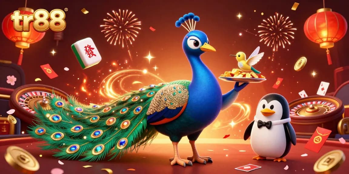 Experience the thrill of tr88 with a dazzling casino scene featuring vibrant characters and gaming elements.
