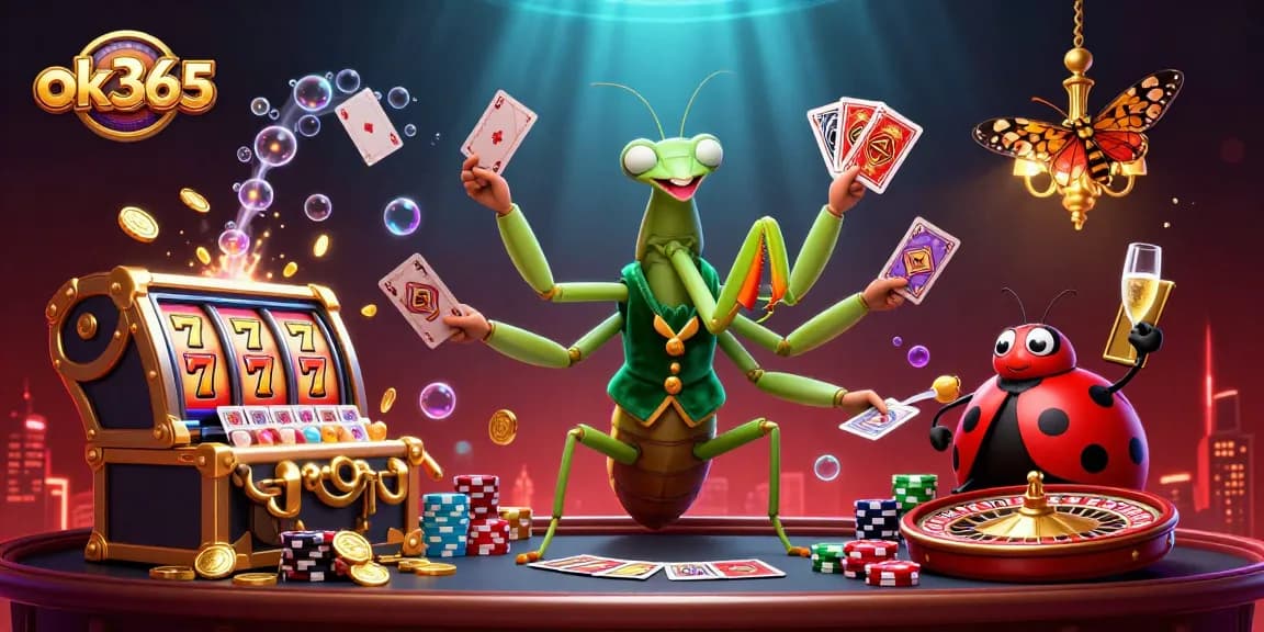 Experience the excitement at ok365 with a vibrant casino scene featuring characters in action.