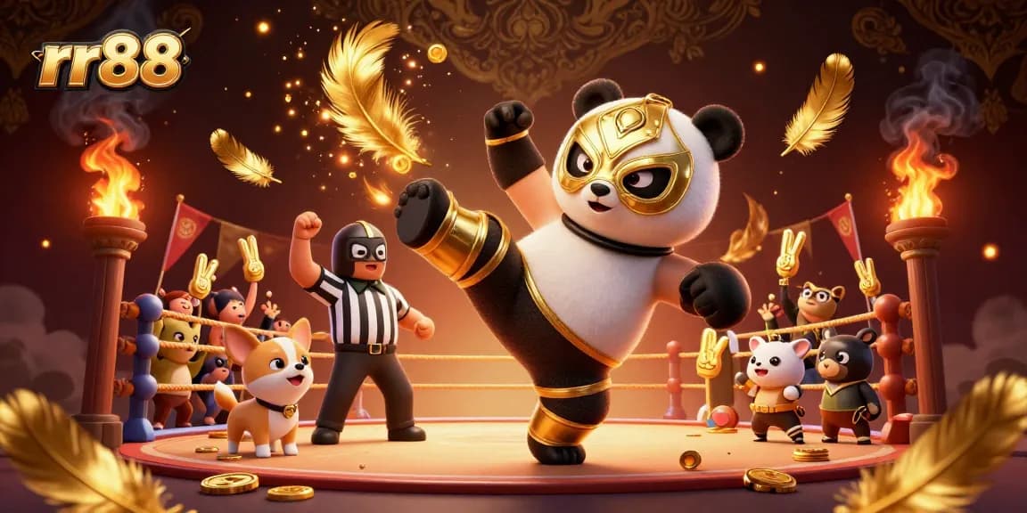 Experience the thrill of rr88 with our engaging illustration of a panda wrestler and chihuahua referee in action.