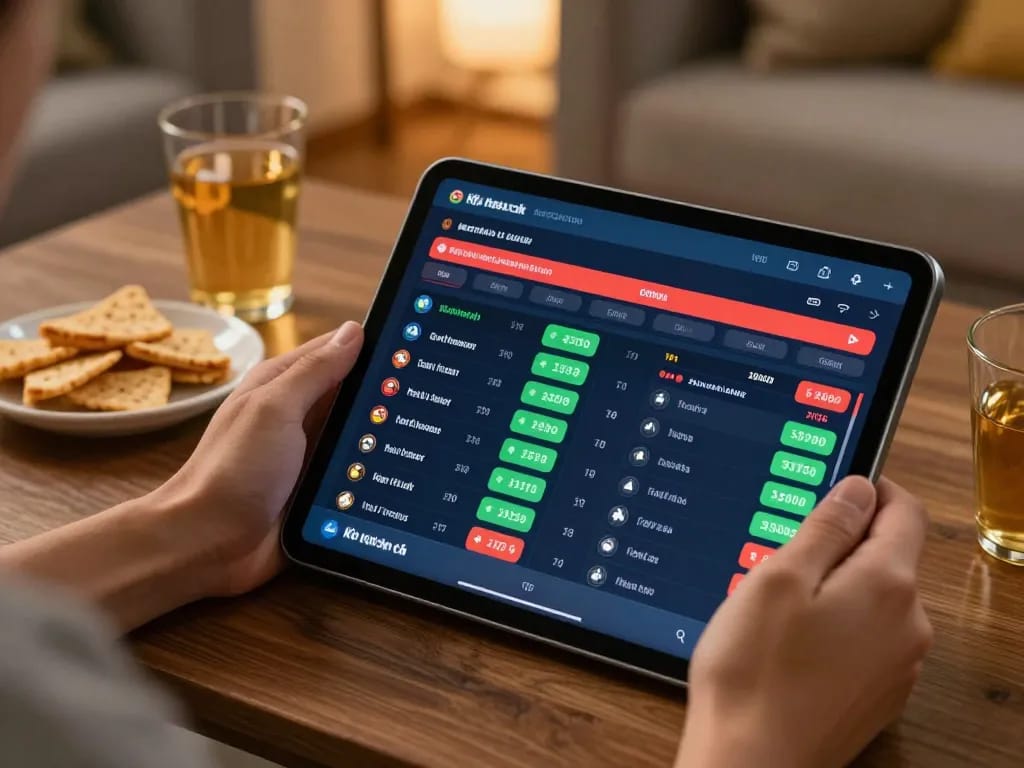 Betting on kèo nhà cái using a tablet in a cozy home setting, showcasing odds and strategies.