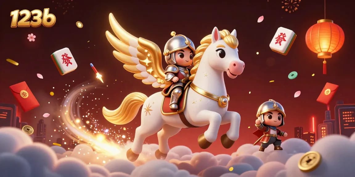 Engage in thrilling moments with 123b, featuring a celestial knight and golden winged horse in a vibrant casino scene.