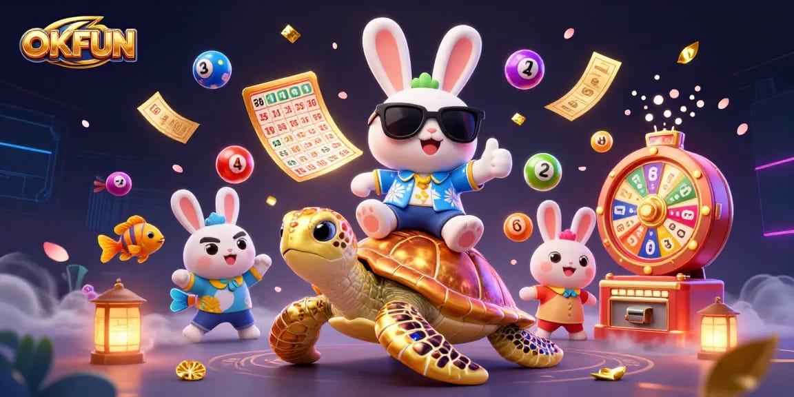 Experience thrilling gambling with OKFUN's lively casino scene showcasing animated characters and dynamic game elements.