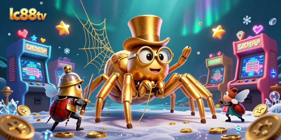 Experience immersive gaming with lc88tv featuring a golden tarantula and beetle knight in a vibrant casino scene.