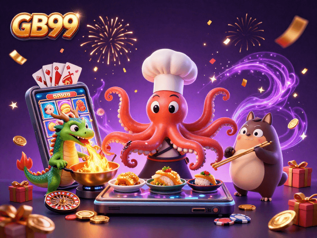 Experience thrilling gaming action at GB99 with dynamic characters and vibrant casino elements.