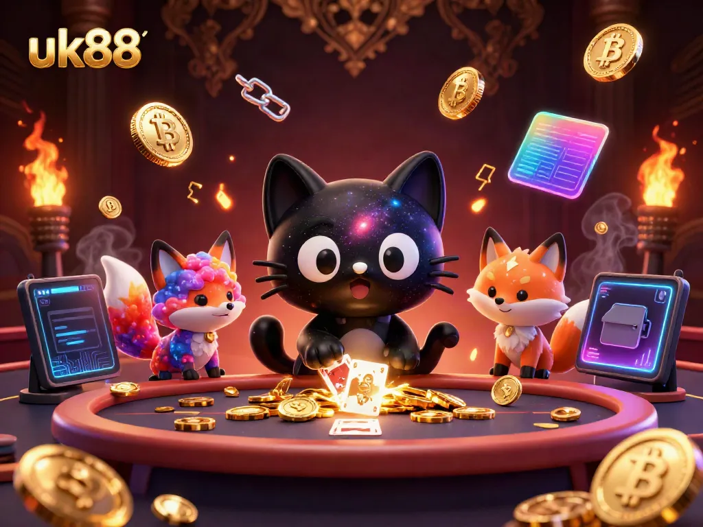 Experience the universe of uk88 as a black hole cat pulls in winnings at a cosmic casino.