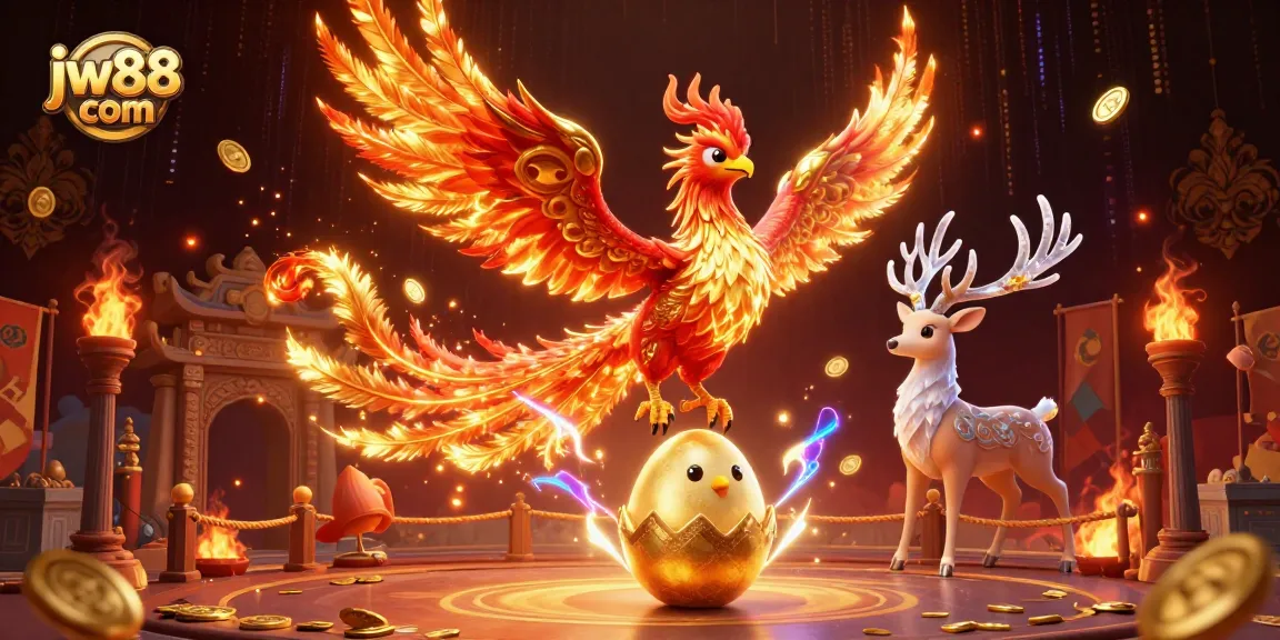 Experience the thrill of jw88 com as phoenixes soar in a vibrant casino scene.
