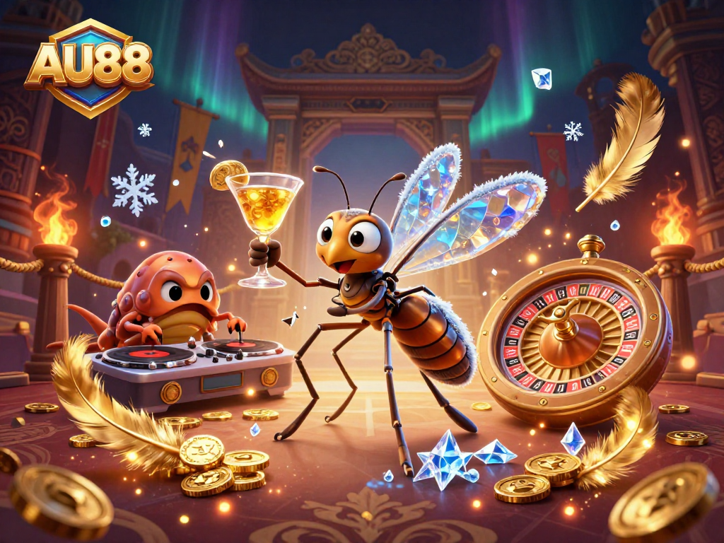 Experience the thrill of AU88 with animated characters in a vibrant casino scene full of action.