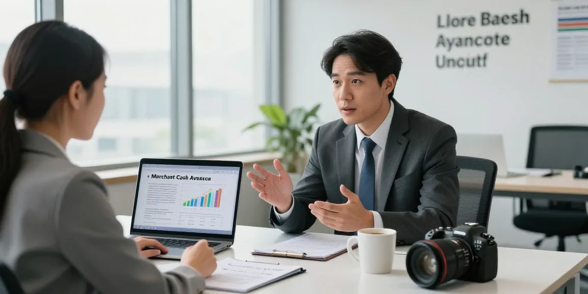 Consultation showcasing merchant cash advance pros and cons in a modern office with financial discussions.