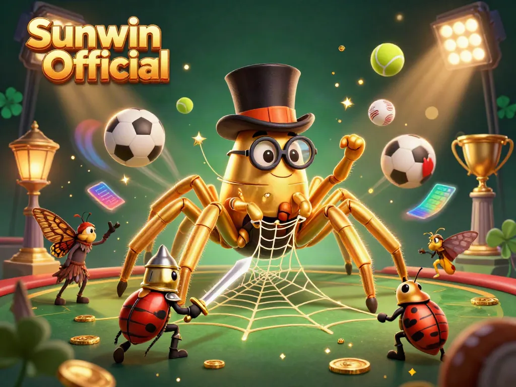 Experience thrilling games at Sunwin Official with a golden tarantula weaving excitement in a casino world.