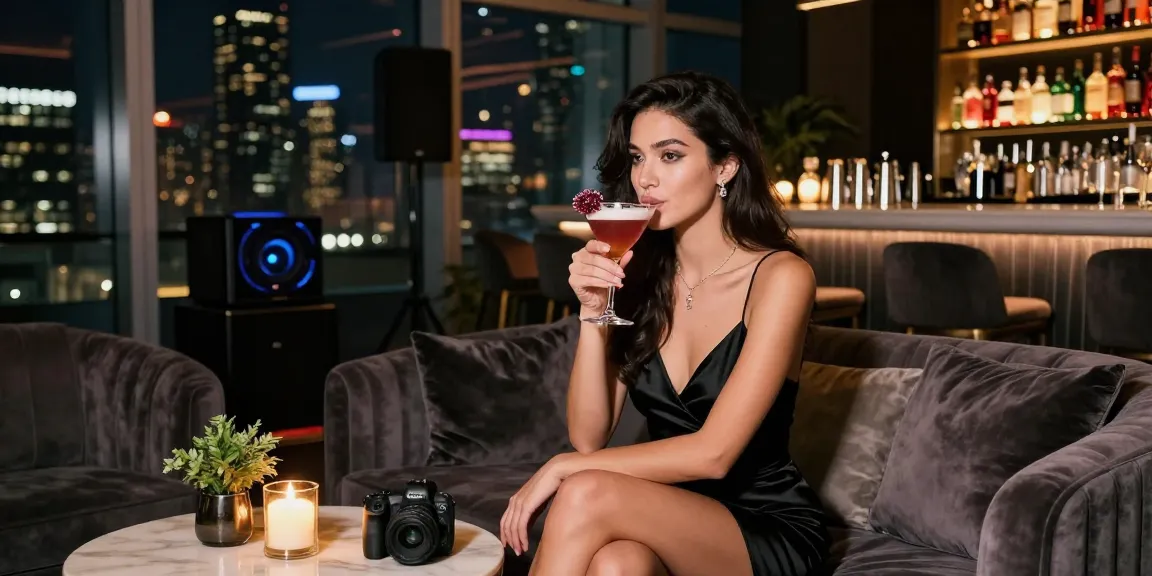 Gái gọi tận hưởng không gian sang trọng, cocktail và ánh đèn đẹp