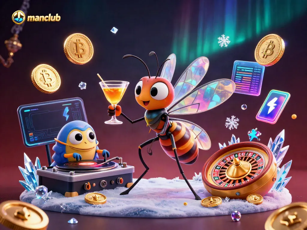 Experience thrilling gameplay at manclub with an engaging 3D casino scene and vibrant crypto elements.