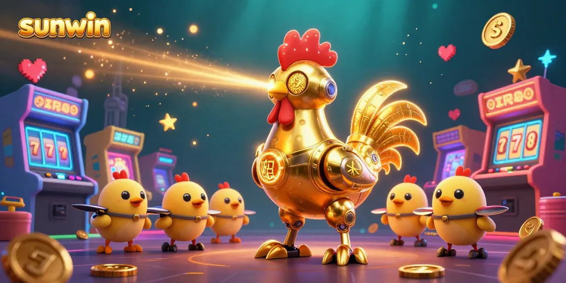 Experience the excitement of sunwin casino with vibrant robot characters and thrilling gaming elements.