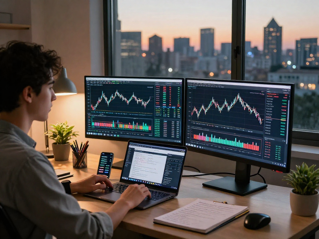 Active trading scene at trang chủ debet with monitors analyzing cryptocurrency trends and strategies.