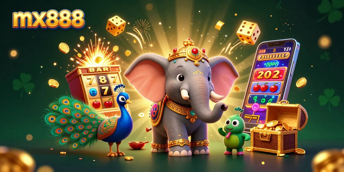 Spin to win at mx888 with vibrant 3D elements and characters surrounding a jackpot explosion.