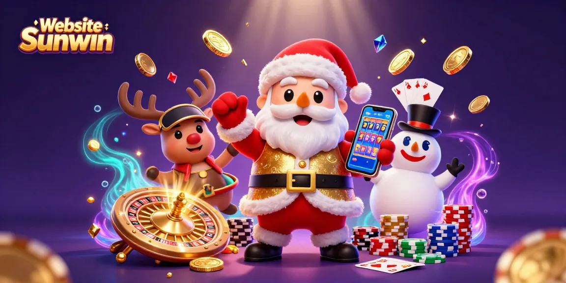 Experience exciting gaming at Website Sunwin with Santa Claus and friends amidst casino elements.