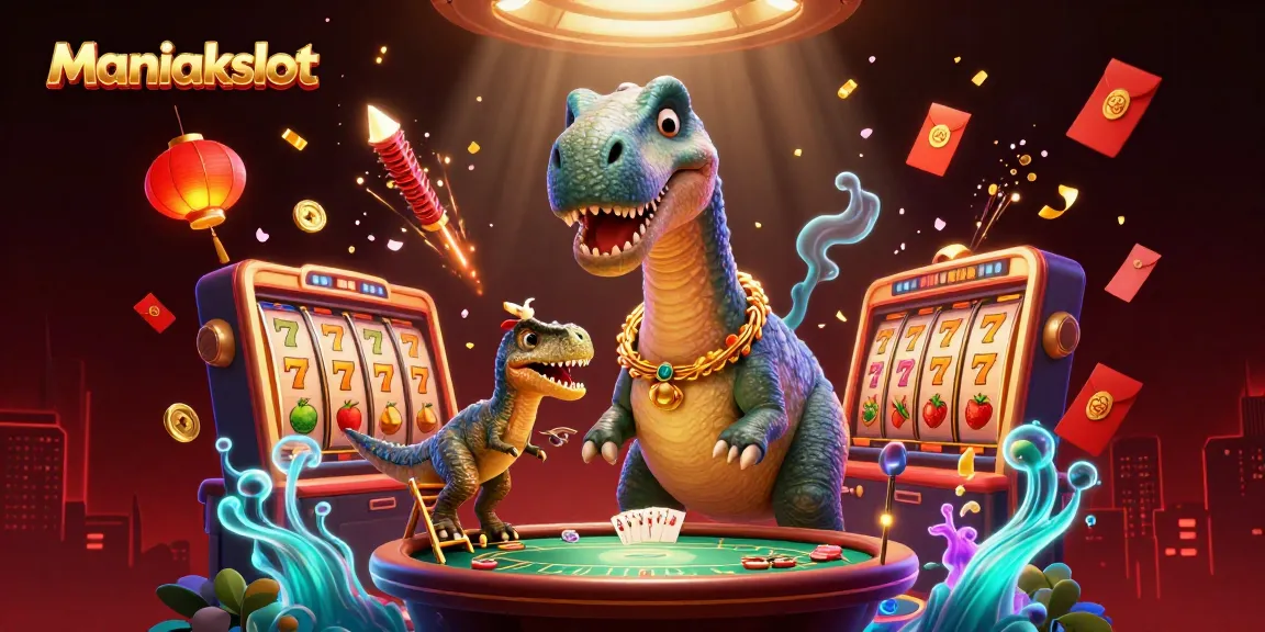 Experience thrilling gameplay at Maniakslot with a dynamic casino-themed illustration showcasing vibrant characters and slot elements.