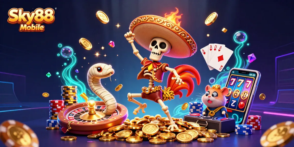 Experience thrilling moments at Sky88 Mobile with vibrant characters and dynamic casino elements.