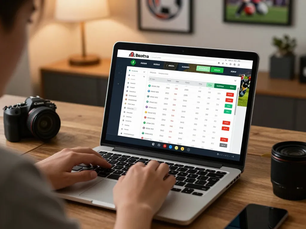 Engaging user analyzing betting odds on the keonhacaii online sports betting platform in a cozy setting