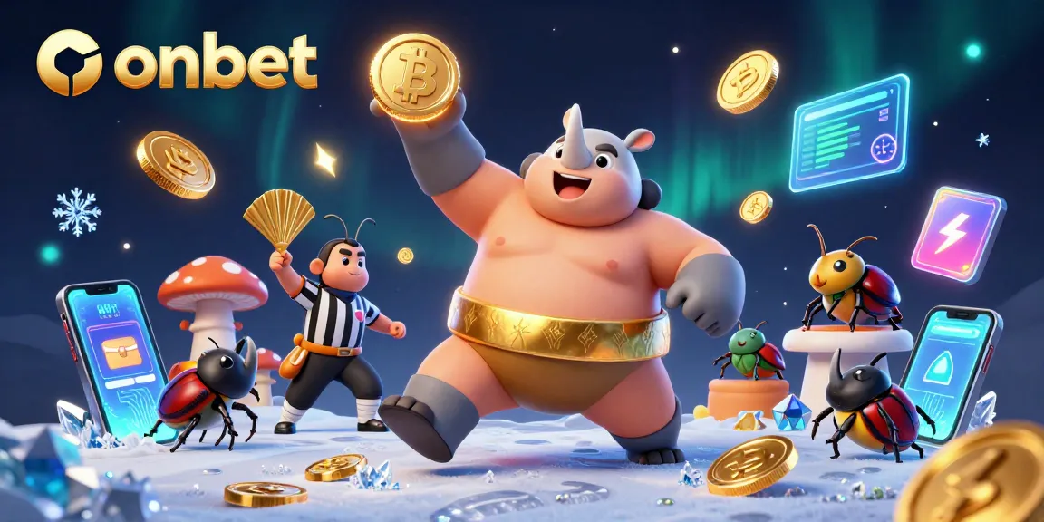 Join the excitement at onbet with a dramatic casino scene featuring dynamic characters and crypto elements.
