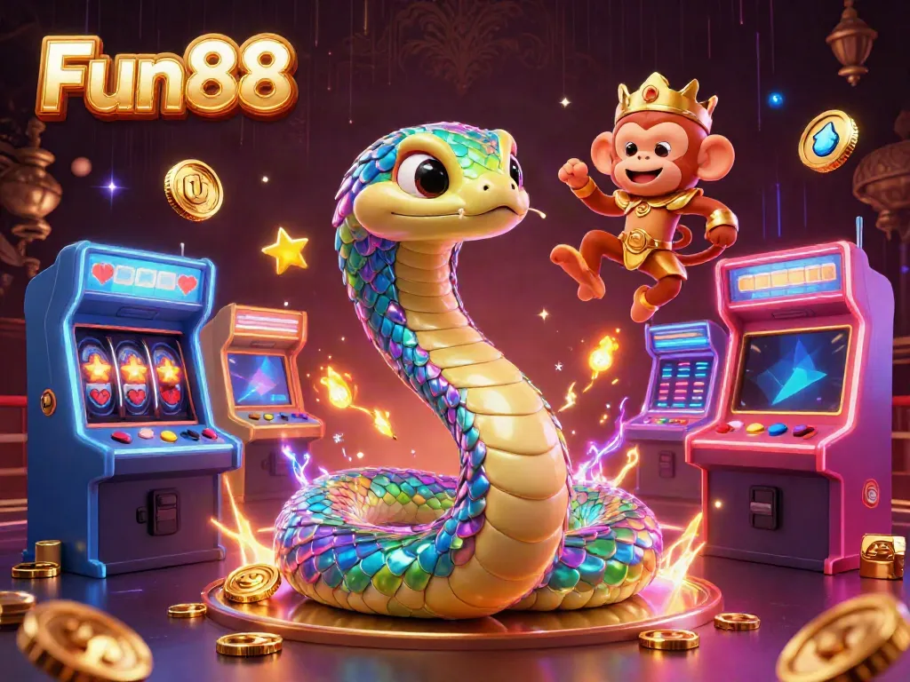 Experience the excitement of Fun88 with vibrant 3D elements and enchanting illustrations of gaming action.