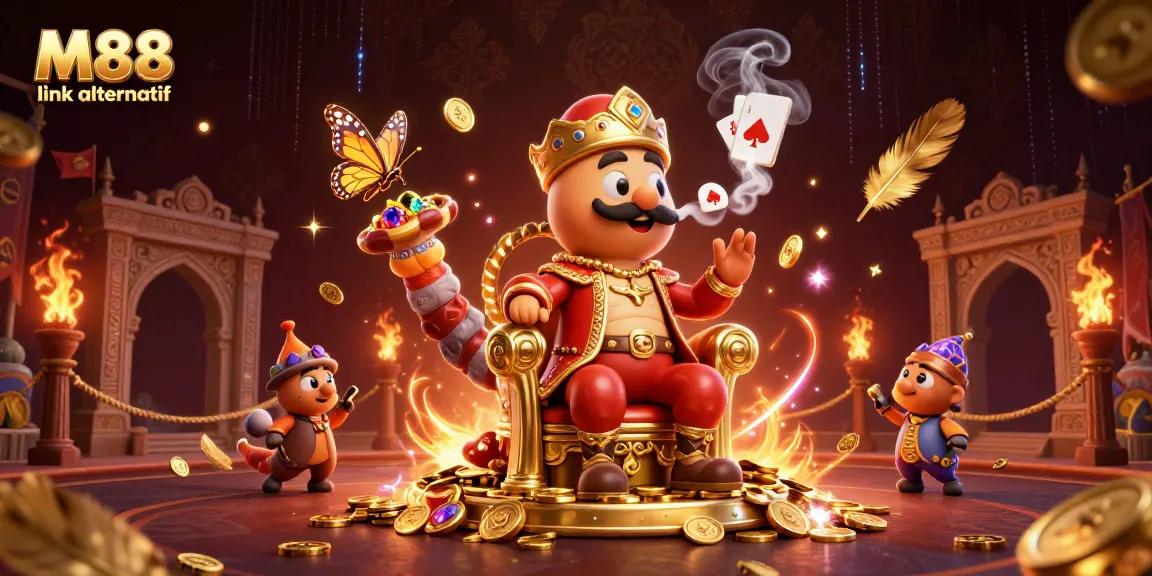 Engage with the M88 link alternatif, showcasing a vibrant 3D casino scene of excitement and betting potential.