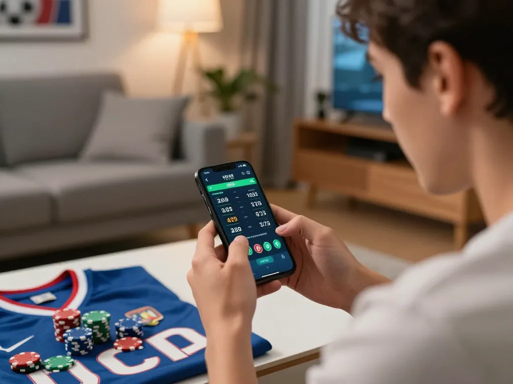 Place bets on uu 88 sporting event through a smartphone in a cozy living room during an exciting game