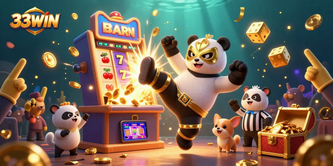 Experience thrilling wins with 33WIN, featuring a vibrant 3D casino scene alive with action and excitement.
