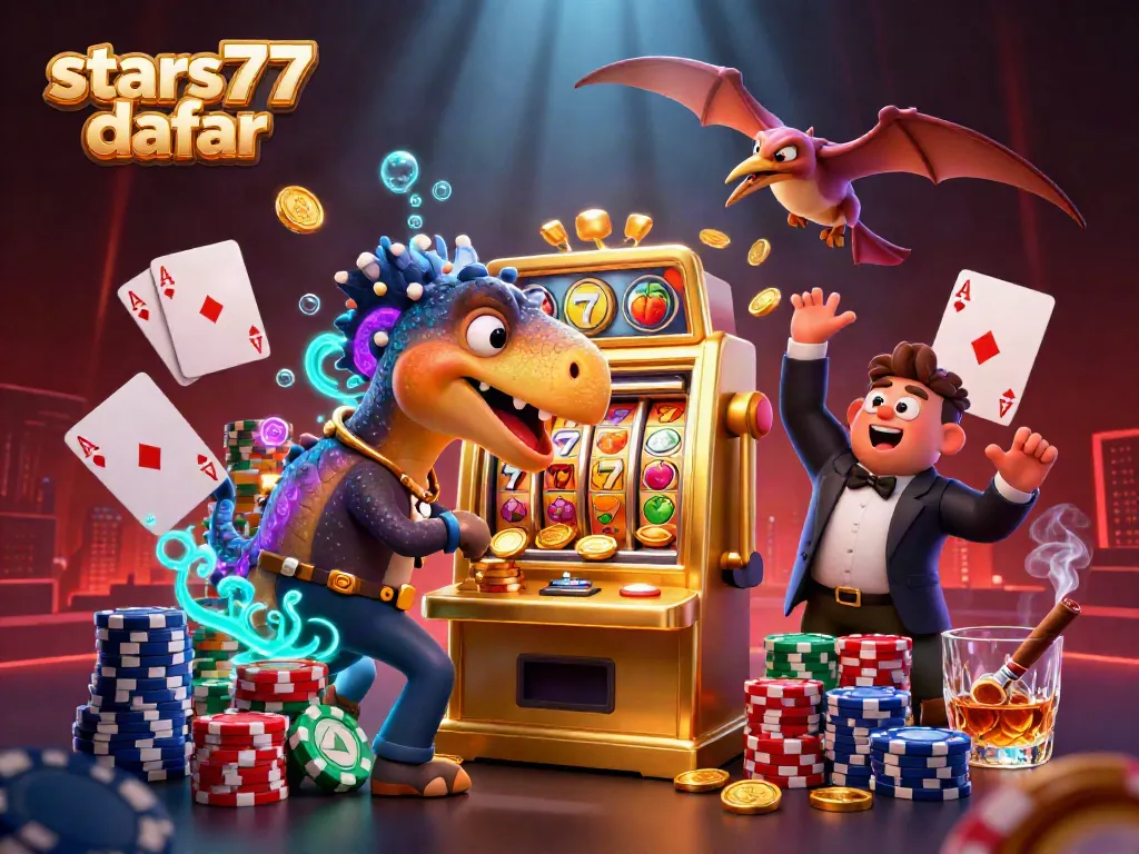 Melihat bursa Stars77 daftar dengan dinosaur pachycephalosaurus memukul mesin slot emas demi jackpot.