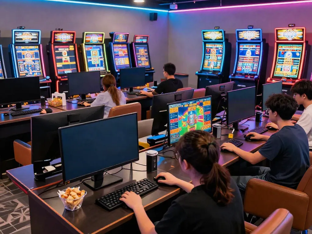 Engaged players enjoying card games at Hitclub online gaming platform, showcasing the excitement of https://hitclub3.io/ in vibrant lounge.