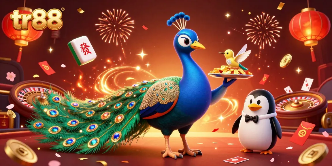 Experience the thrill of tr88 with a dazzling casino scene featuring vibrant characters and gaming elements.