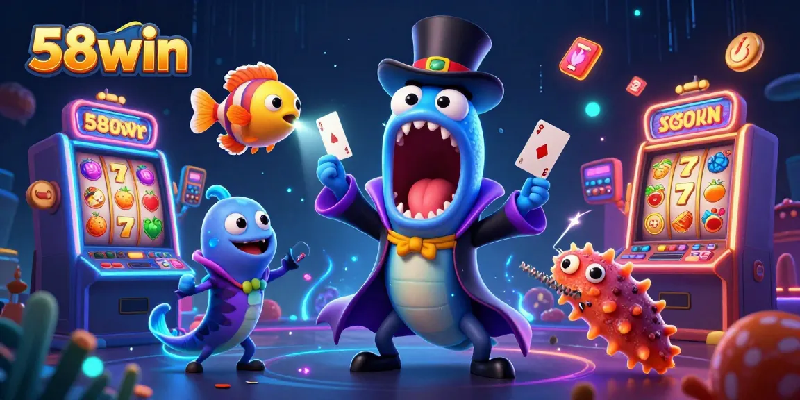 Engage with vibrant slot action at 58win featuring a lively cartoon scene with special effects.