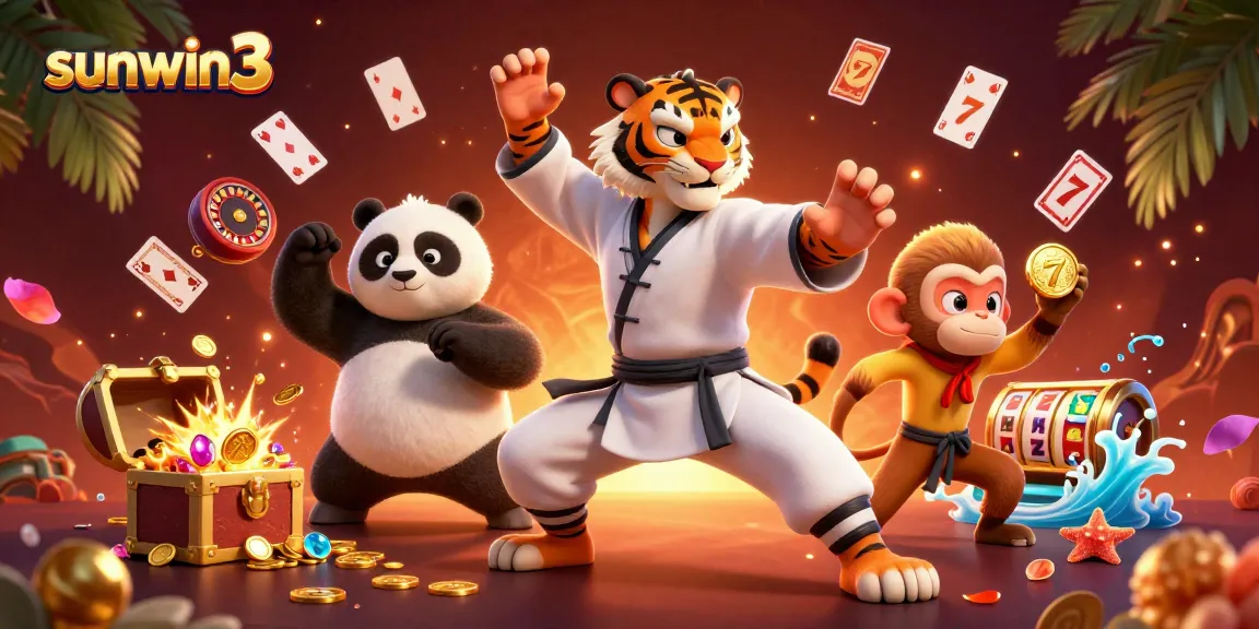 Experience the thrill at sunwin3 with a vibrant 3D scene showcasing casino games and fun!