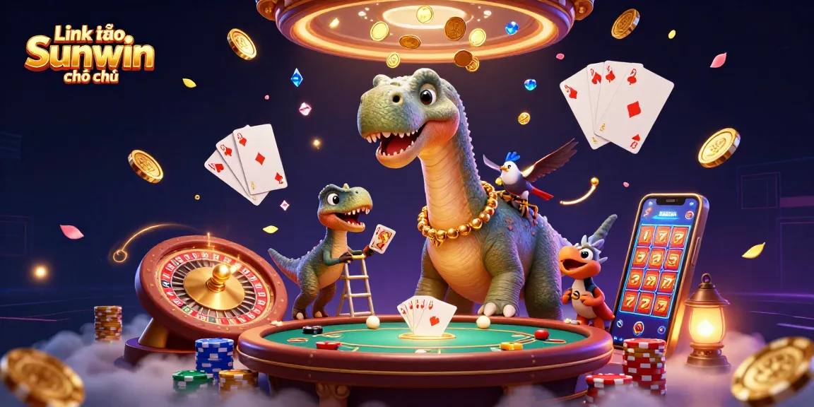 Experience the thrill of winning at Link vào Sunwin chính thức with this vibrant casino scene featuring adorable dinosaur characters.