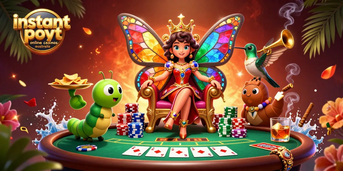 Experience instant payout online casinos Australia with vibrant casino scene featuring lively characters and dynamic gameplay.