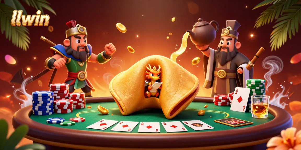 Join the excitement at llwin, where a golden fortune cookie reveals secrets of winning strategies in an engaging casino scene.