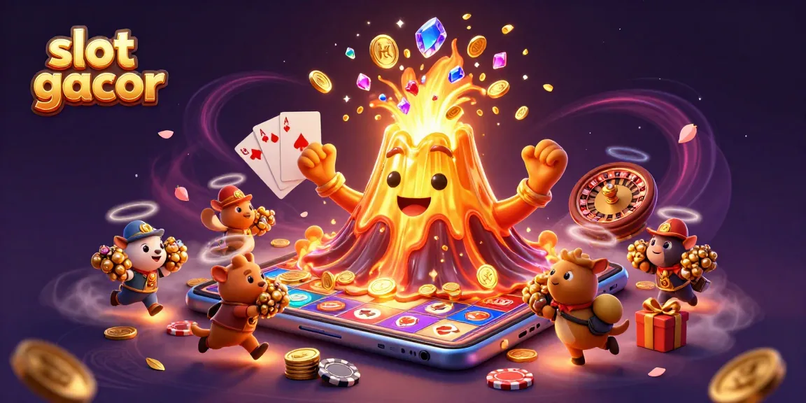 Experience slot gacor with our thrilling 3D illustration of a golden volcano erupting coins, treasures, and vibrant casino games.